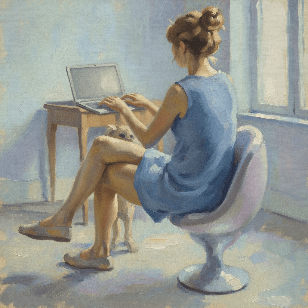 Retrato ilustrado de la profesora de alemán trabajando
